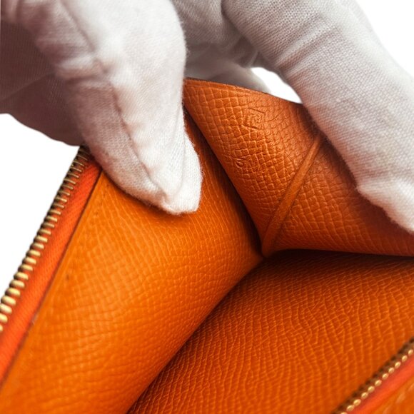 Hermès Orange Epsom Leather Palladium Finish Bearn Wallet - Picture 10 of 10